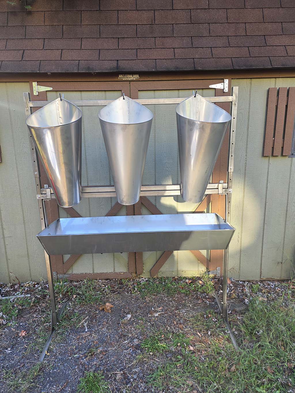3 Large round kill cones mounted on a kill stand.