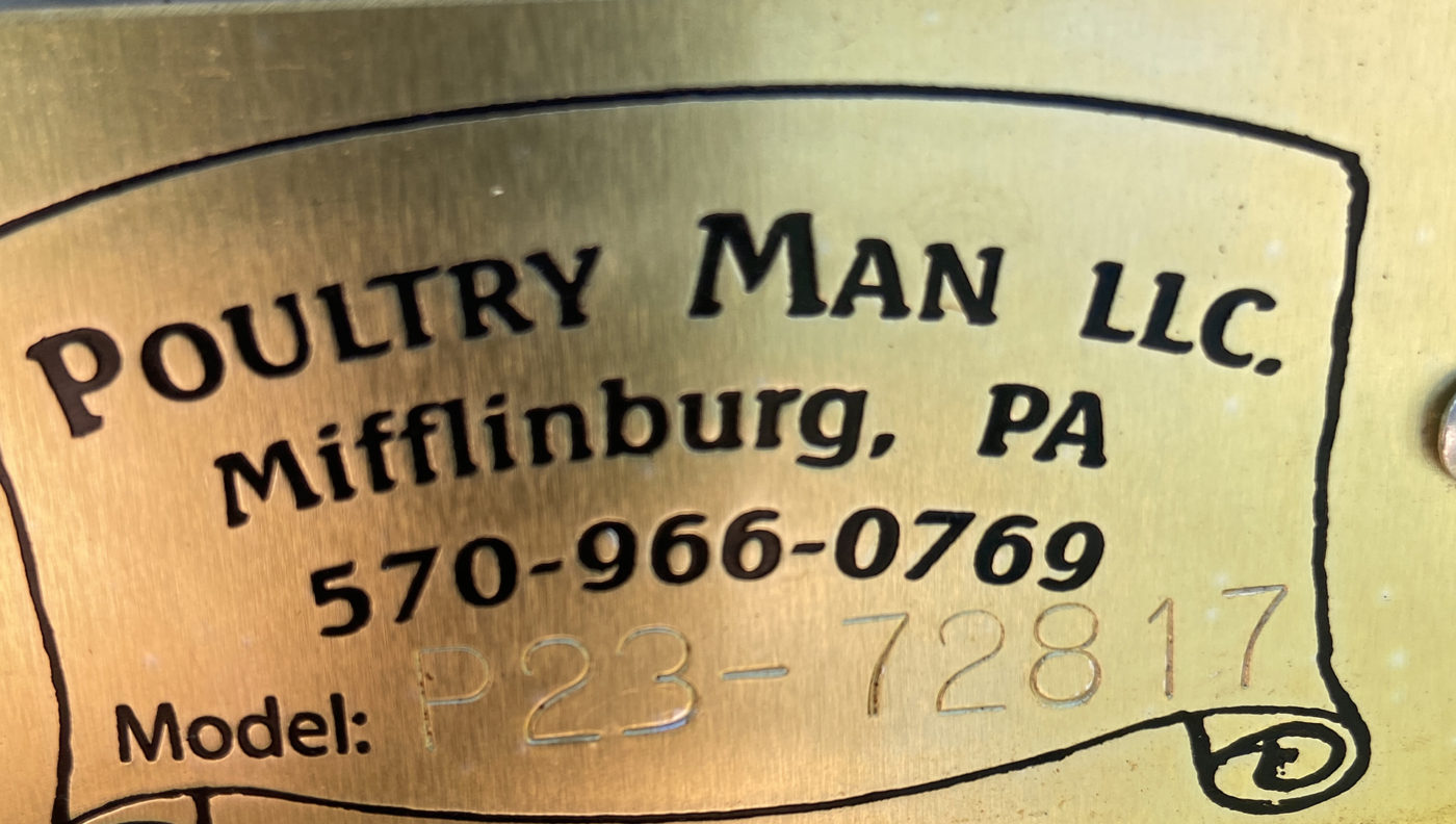 example of a name poultry man name plate with model number