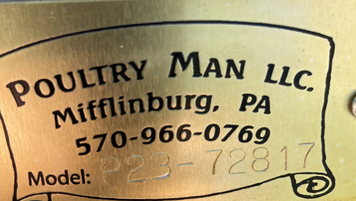 example of a name poultry man name plate with model number